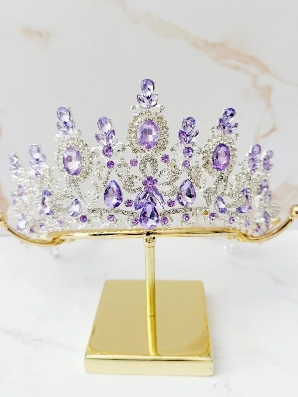 Silver Purple Crystal Butterfly Tiara Crown Wedding Quinceanera Pageant Prom